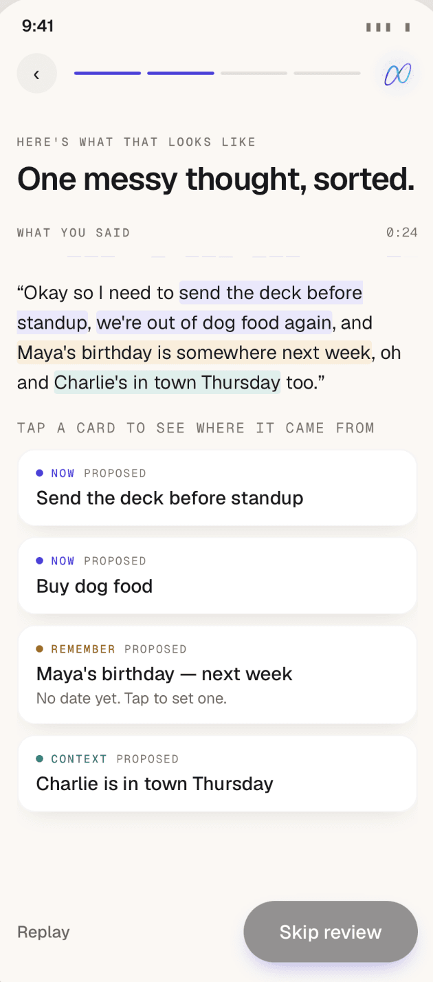 Nuro 3.0 preview connecting highlighted transcript spans to proposed objects